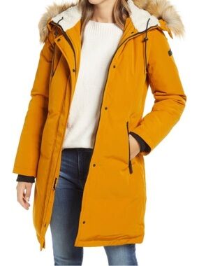 Sam & EdelmanFaux Fur trim Down Parka Jacket Mustard Yellow 🌼